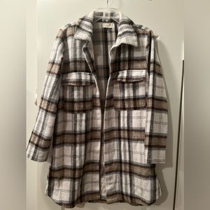 Plaid (golden/tan, grey and black) shacket